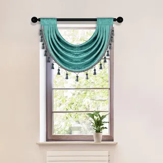 ELKCA Dicker Chenille Wasserfall Swag Volants für Wohnzimmer Türkis Volant Vorhänge für Küche 1 Stück (Türkis, 76,2 cm B x 55,9 cm L)