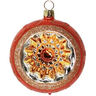 Schatzhauser Weihnachtsbaumkugel Reflexkugel Spitzenbordüre orange opal (1 St), mundgeblasen, handbemalt orange Ø 8 cm