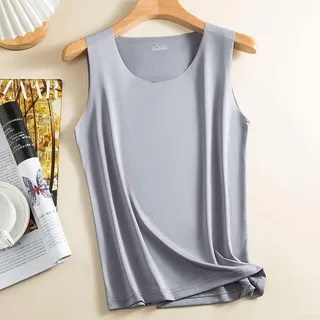 Ärmelloses Tanktop für Damen, Eisseide, schnelltrocknend, hohe Dehnbarkeit, lockere Passform, einfarbig, Camisole für Sommer, O-Ausschnitt Sportweste (M Grau)