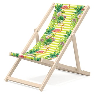 Outentin Kinder Liegestuhl für Garten - Premium Liegestuhl Kinder Holz - Sonnenliege für Kinder - Liegestuhl Kinder Outdoor - Motiv Flamingo