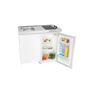 Exquisit Mini-Küche KK1085 mit Glaskeramik-Kochfeld, 76 l Kühlschrank, Spüle, Spülschrank, Weiß
