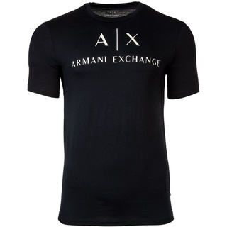 AX ARMANI EXCHANGE Herren T-Shirt - Schriftzug, Rundhals, Cotton Stretch Marine S