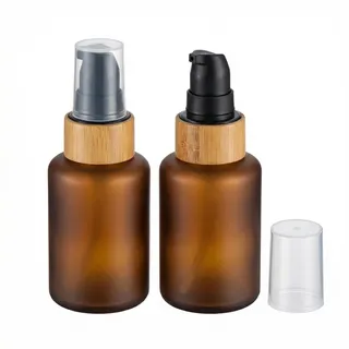 Leere nachfüllbare PET-Pumpflaschen, 60 ml, 2 Stück, mit Bambus-Pumpe, für Kosmetik, Make-up, Creme, Lotion, Dusche, Toilettenartikel, Flüssigkeitsbehälter, Fläschchen mit Bambus-Pumpe (Bernstein)
