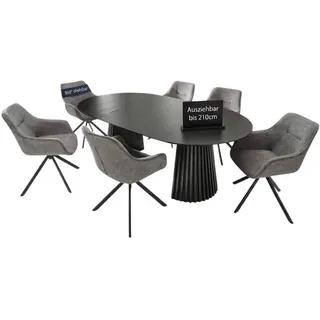 Mr. Deko Esszimmer-Set, Hellgrau, Metall, Teilmassiv,Eiche, 6-Sitzer, Füllung: Schaumstoff, Oval,Oval, rund, 120x76x210 cm, Esszimmer, Bänke, Tischgruppen & Eckbankgruppen