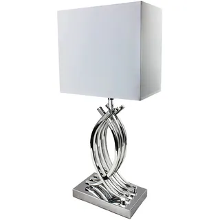 Arnusa Design Tischlampe Chrom Silber Nachttischlampe 50 x 22 cm mit weißen eckigen Schirm Tischleuchte silberfarben E27