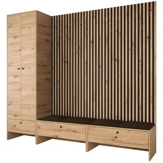 Mirjan24 Garderobe, Braun, Holzwerkstoff, 4-Sitzer, 230x206x44 cm, Garderobe, Garderoben-Sets & Serien, Garderoben-Sets