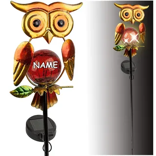 alles-meine.de GmbH Solar - LED Licht - lustige Eule - auf dem AST - gelb & orange - 55 cm - inkl. Name - Leuchte - Solarblume - Garten Wetterfest für Innen Außen - handbemaltes ..