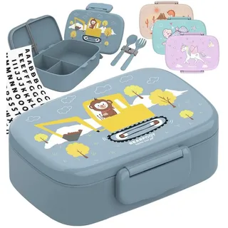 Bearfoot Brotdose Kinder mit Fächern, BPA frei, Lunchbox, Bento box, Brotbox, Brotdose Mädchen & Jungen, Snackbox, 100% auslaufsicher, Vesperbox für Kindergarten, Schule (BaggerAffe)