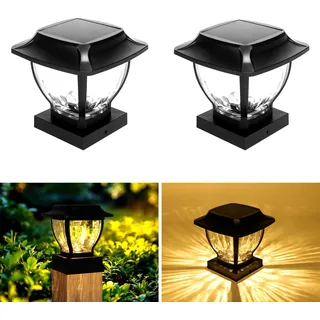 TOSHIN Solarleuchte Pfostenhut, 2 Stück Solarpfostenkappen, 2 Modi, LED-Lampe, Solar, Außenleuchte, für Zaunpfosten, Patio (warmweiß)