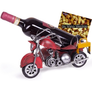 BRUBAKER Weinflaschenhalter Motorrad mit Beiwagen Rot Flaschenhalter, (inklusive Grußkarte), Weinhalter Metall Skulptur, Wein Geschenk rot
