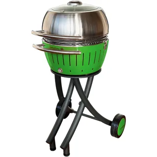 LotusGrill XL Gartengrill Set - Grillwagen mit Grillhaube XL aus Edelstahl (Limettengrün)