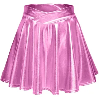 Metallischer Faltenrock Damen Mini Skater Rock PU Lederrock Sexy Hohe Taille A-Linie Silber Rock Karneval Metallic Y2K Tennisrock Tanzrock Rave Party Club Kostüme