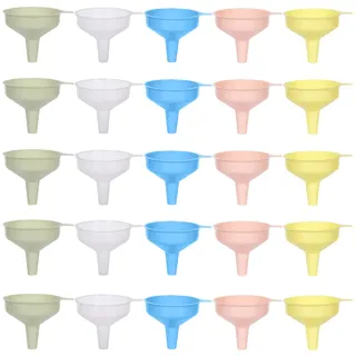 25 Stück Klein Trichter Plastik, Mini Kunststoff Trichter Küche Trichter Set, Reinigender Trichter Stapelbarer Kleiner Trichter zum Umfüllen von Gewürzen, Flüssigkeiten, Pulver, Bohnen, Konfitüre