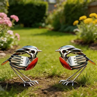 2 Stück Metall Rotkehlchen Skulptur, Handgefertigte Rustikale Rotkehlchen Statue, Vogel Figuren Als Gartendekoration Metallkunstskulptur Als Wohnaccessoire Für Den Außenbereich, Garten Und Rasen