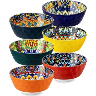 Schalen Set, 6 Personen, vancasso SIMI Pastaschalen aus Porzellan, Salatschüssel, für Ramen, Dessert, Suppen, Müsli, Pasta - Bunt