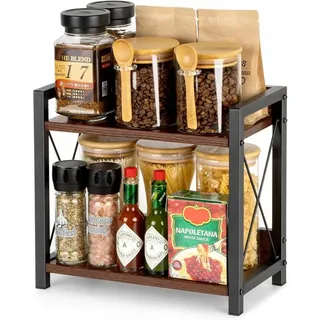 anboxit Holz Gewürzregal 2 Tier, Küchenregal Arbeitsplatte Organizer, Küche