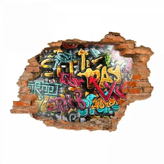 149 Wandtattoo Graffiti bunt - Loch in der Wand - in 6 Größen - Kinderzimmer Jugendzimmer Wandbild Wanddeko - Größe 1250 x 870 mm