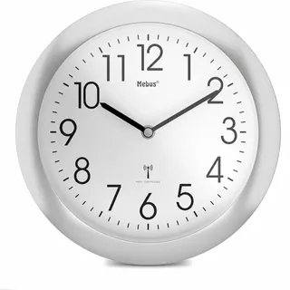Mebus Analoge Funk-Wanduhr 25 cm groß | Leicht lesbar & lautlos in Weiß | Runde Funkuhr ohne Tickgeräusche & großem Ziffernblatt für Küche, Wohnzimmer, Büro, Kinderzimmer | Uhr geräuschlos