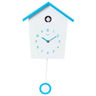 Cuco Clock Wanduhr Kuckucksuhr LANDHAUS, Pendeluhr Wanduhr, Moderne Schwarzwalduhr (46,5 × 27 × 7,8cm, Pendeluhr mit Nachtruhefunktion, Vogelgezwitscher) blau
