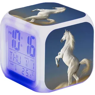 Nicole Knupfer Wecker Pferde Tier Alarm Kinder Beleuchteter LED Night Glowing Wecker mit Licht Aufwachen Geburtstagsgeschenke für Erwachsene (B)