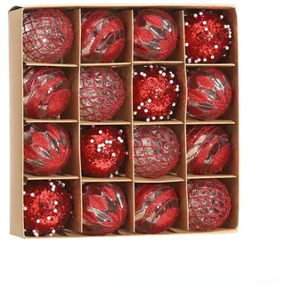 Set mit 16 Weihnachtsbaumkugeln, 6 cm, PET, festliche Kugeln für Urlaub und Partydekoration, in Hellblau, Weiß, Rosa, Gold, Rot (rot)