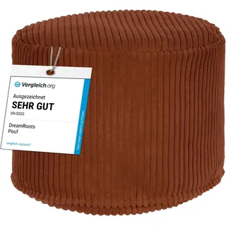 DreamRoots Runder Cord Pouf Hocker 380 g/m2 als Bequemer Bodenstuhl und Vielseitiges Sitzkissen Boden für Wohnzimmer Schlafzimmer oder Homeoffice 50x50x35 cm Indian tan