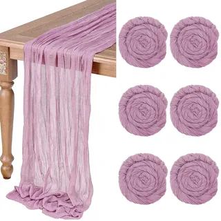 Riomijun Käsetuch-Tischläufer, 6 Stück, Boho-Gaze, 90 x 400 cm, 13 Fuß lang, Käsetuch-Tischläufer für Hochzeit, Party, Urlaub, Dekoration, Tischdekoration (lila)
