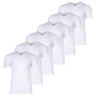 LACOSTE Herren T-Shirts, 6er Pack - Essentials, V-Ausschnitt, Slim Fit, Baumwolle, einfarbig Weiß 2XL