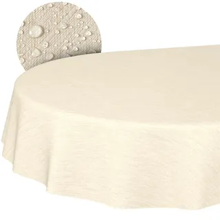 ANRO Tischdecke abwaschbar Wachstuchtischdecke Oval 220 x 140 cm Creme