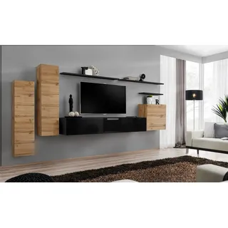 ASM-Moebel Wohnwand Wohnwand SWITCH II Wotan mit Hochglanzfronten und Push-Click System, Mit Hochglanzfronten und Push-Click System beige