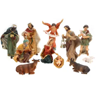 Ellug Krippefiguren Set 11teilig, Höhe bis 19cm Laterne Licht, Weihnachtskrippe Figuren