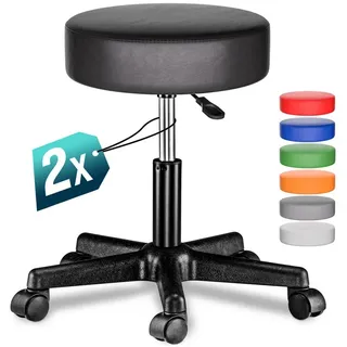 CASARIA Rollhocker Höhenverstellbar 10cm Polsterung 46-60cm Sitzhöhe 360° Drehbar Ø35cm rund Rollen Bürohocker Drehhocker Arbeitshocker Hocker 2er