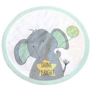 Baby-Spielmatte Krabbeldecke rund | Mintgrün creme 90cm Durchmesser | Elefant-Motiv | Super Weiches Sherpa oberflache | Wendbar | passt in jedes Babyzimmer