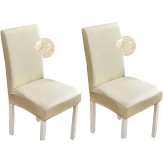 Bestenrose Stuhlhussen 2er/1er PU Leder Stuhlbezug wasserdichte Stretch Esszimmer Stuhlüberzug Stretch Stuhl Husse Universell Stuhlhussen Haus Büro Restaurant (2-Stück, Beige)