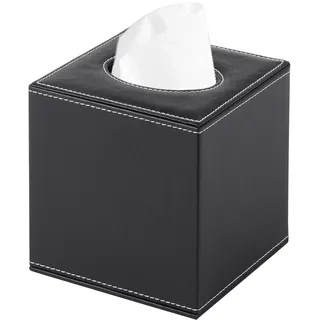XNONE Kosmetiktücherbox PU Leder Taschentuchbox mit Magnetabdeckung,Tissue Box Organizer,Quadratisch Kosmetiktücher Box für Esszimmer Badezimmer Schlafzimmer Büro Couchtisch Auto Dekor,Schwarz
