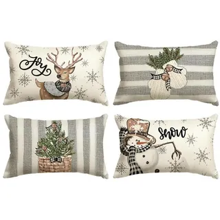 LuxusKollektion Dekohänger Weihnachten Deko Kissenbezüge 4er Set 30x50 cm Grau Sofa Couch
