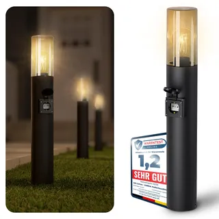 SSC-LUXon VARDA Wegeleuchte Außen mit Steckdose inkl. LED E27 Glühbirne warmweiß 4W - Energiesäule Stromsäule mit Licht IP44 230V