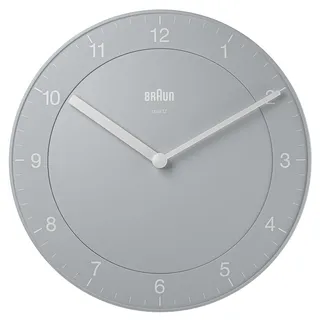Braun Classic Analoge Wanduhr mit leisem Quarzuhrwerk, leicht ablesbar, 20 cm Durchmesser in Grau, Modell BC06G.