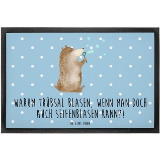 Fußmatte 60 x 90 cm Bär Seifenblasen - Blau Pastell - Geschenk, Teddybär, Schm, Mr. & Mrs. Panda, Höhe: 0 mm blau
