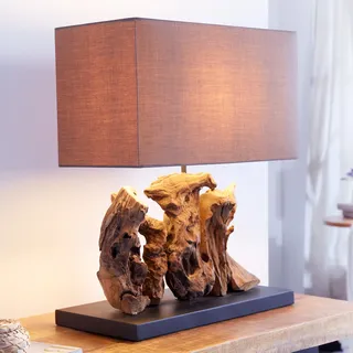Design Treibholz Lampe ARAGON 50cm Schirm aus Leinenstoff Handarbeit Tischlampe