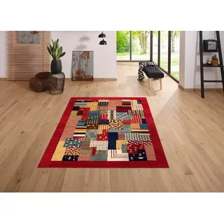 OTTO home Wollteppich Felia, rechteckig, Höhe: 12 mm, reine Wolle, handgewebt, mit Bordüre rot 200 cm x 250 cm x 12 mm