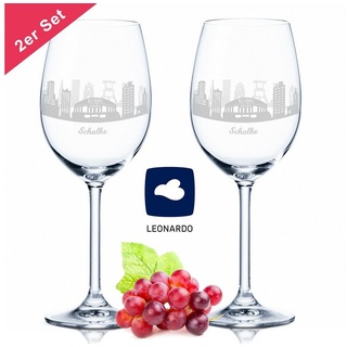 GRAVURZEILE Rotweinglas Leonardo Weinglas 2er Set mit 360° Gravur - Skyline Schalke, Glas, graviertes Geschenk als Souvenier, Andenken & Mitbringsel weiß