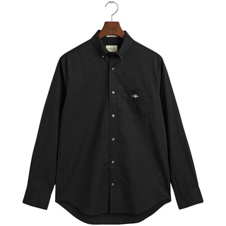 Langarmhemd GANT "Regular Fit Popeline Hemd leicht strapazierfähig pflegeleicht" Gr. M, N-Gr, schwarz (black) Herren Hemden Langarm