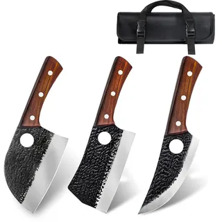 MOSFiATA Metzgermesser Set Messerset Metzger Küchenmesser mit Rolltasche | Inkl. ein serbisches Kochmesser, ein Hackmesser, und ein Wikinger-Ausbeinmesser, Schlachtermesser für Hause, Restaurant, BBQ