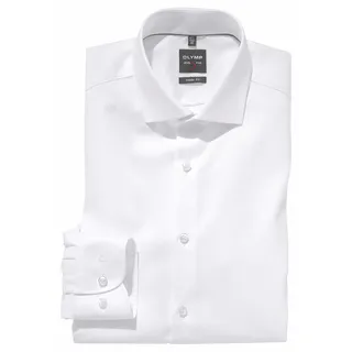 Businesshemd OLYMP "Level Five body fit" Gr. 41, Normaler Arm, weiß (weiß, strukturiert) Herren Hemden Langarm gewebtes Muster, edler Glanz