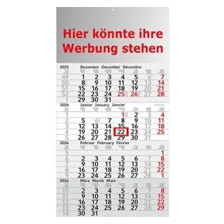 Böttcher-AG 4-Monatskalender Budget, Jahr 2027, mit Werbedruck, 4 Monate = 1 Blatt, mit Datumsschieber, 30 x 56 cm, 250 Stück