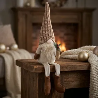 Wichtel Kantenhocker Deko Figur Gnom sitzend 25cm (65cm) Weihnachtswichtel braun