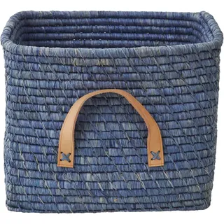 RICE Rice Aufbewahrungskorb Einfarbig mit Lederschlaufen, L30 x B30 x H25cm, blau