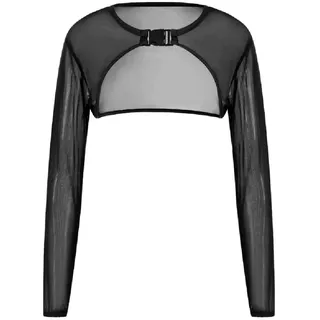Myazs Durchsichtiges Netz-Crop-Top für Frauen, einfarbig, durchscheinend, vorne offen, lange Ärmel, Fischnetz-Abdeckung mit Schnalle, langärmelig, für Damen - M