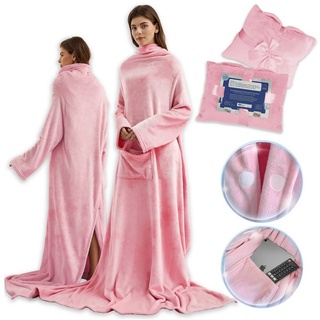 Wohndecke »Kuscheldecke mit Ärmeln und Taschen, Geschenk für Frauen«, Lucadeau, Kuscheldecke in einer schönen Stofftasche als Geschenkverpackung rosa